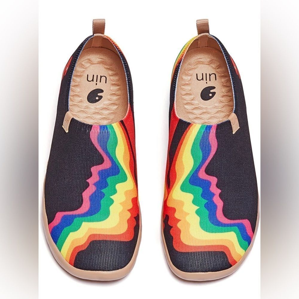 UIN Women's Slip On Casual Knitted Comfort Soft Walking Shoes (Rainbow Love) - Picture 2 of 7